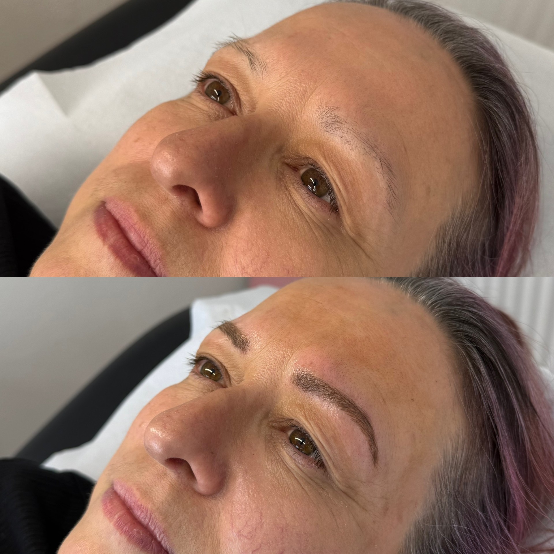 Before and after powder brows treatment