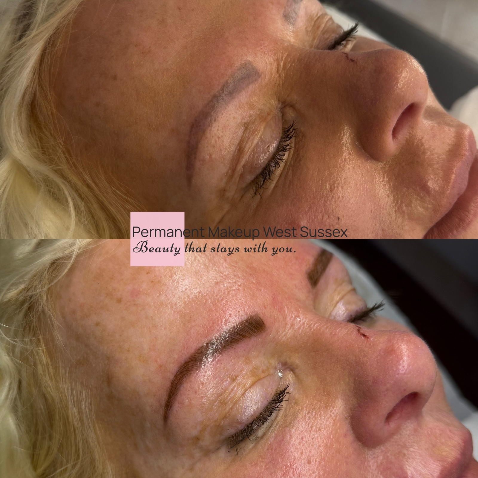 Before and after powder brows treatment