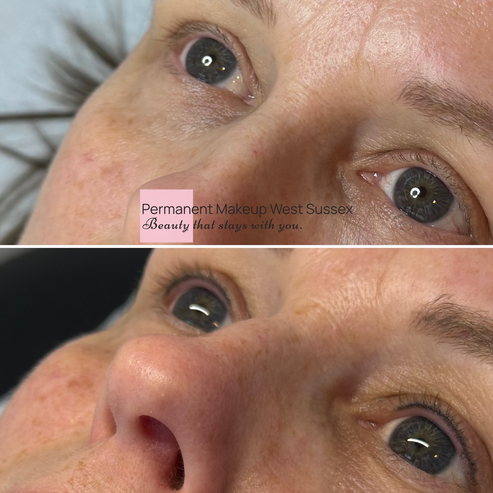 Before and after lash enhancement eyeliner treatment